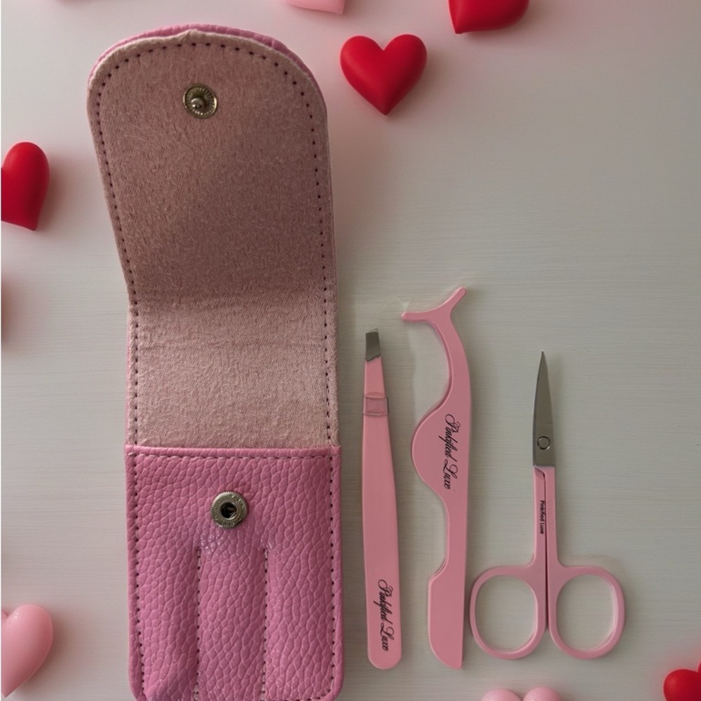 Pink Eyelash & Brow Tool Set - Travel Pouch Included